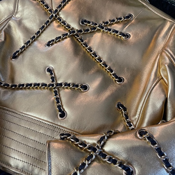 Moschino x Limited Edition Gold Genuine Leather Jacket with Chains - Picture 10 of 10